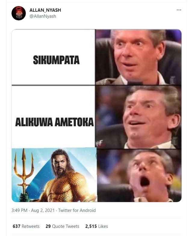 Allan_nyash allannyash sikumpata alikuwa ametoka 3,49 pm aug 2, twitter for andr