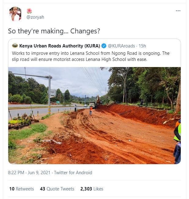 Zoryah so they're making. changes? kenya urban roads authority kura kuraroads 15