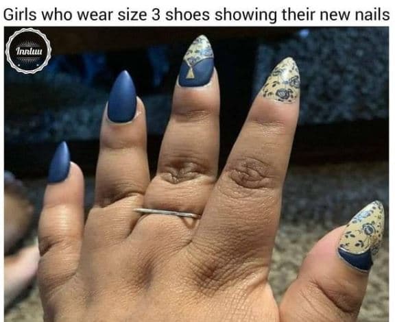 Girls who wear size 3 shoes showing their new nails innluu