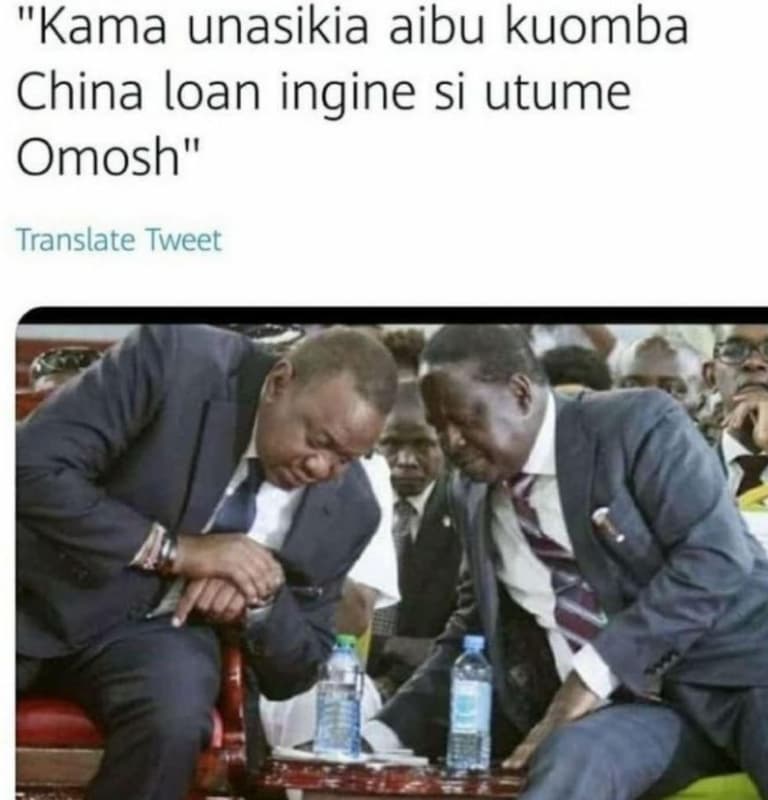 Kama unasikia aibu kuomba china loan ingine si utume omosh translate tweet