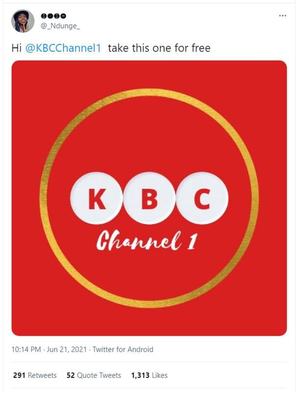 Ndunge_ hi kbcchannel1 take this one for free kc ghannel 1 10.14 pm jun 21, twit