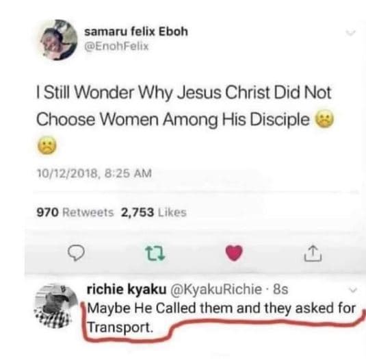 Samaru felix eboh enohfelix 1still wonder why jesus christ did not choose women