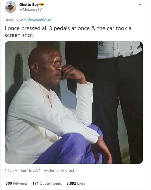 Ghetto boy mukanyatv replying to uncultured_zw once pressed all 3 pedals at once