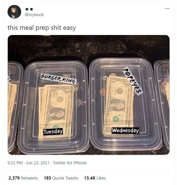 Sryisuck this meal prep shit easy tuesday wednesday 9.22 pm jun 23, twitter for