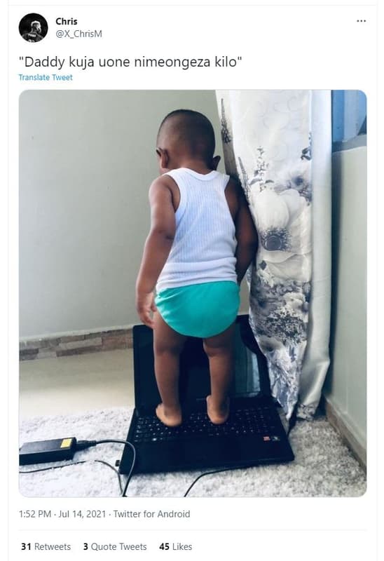 Chris x_chrism daddy kuja uone nimeongeza kilo translate tweet 1.52 pm . jul 14,