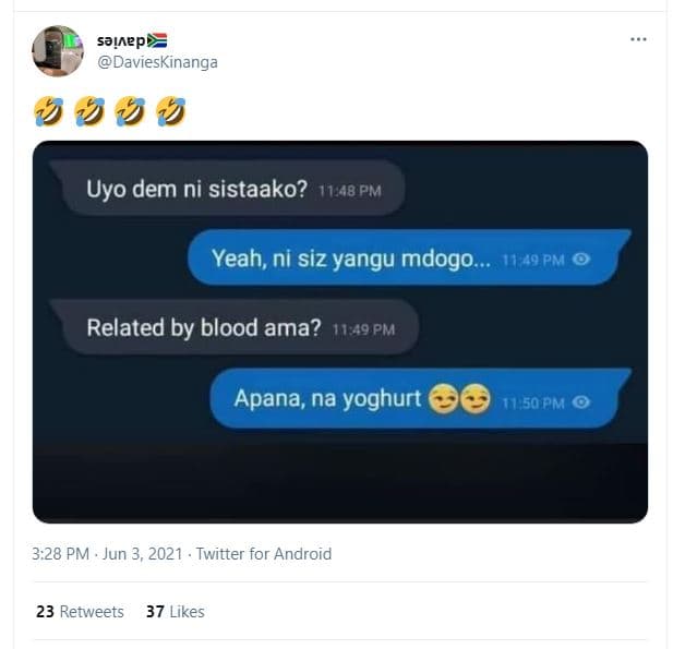 Skep davieskinanga 3 3 3 uyo dem ni sistaako? 11,48 pm yeah ni siz yangu mdogo.