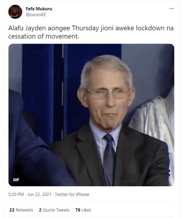 Fafa mukuru osoroke alafu jayden aongee thursday jioni aweke lockdown na cessati