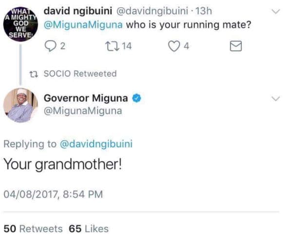 Mica david ngibuini davidngibuini 13h god migunamiguna who is your running mate?