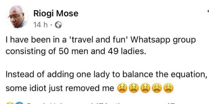 Riogi mose 14 h have been in a 'travel and fun' whatsapp group consisting of 50