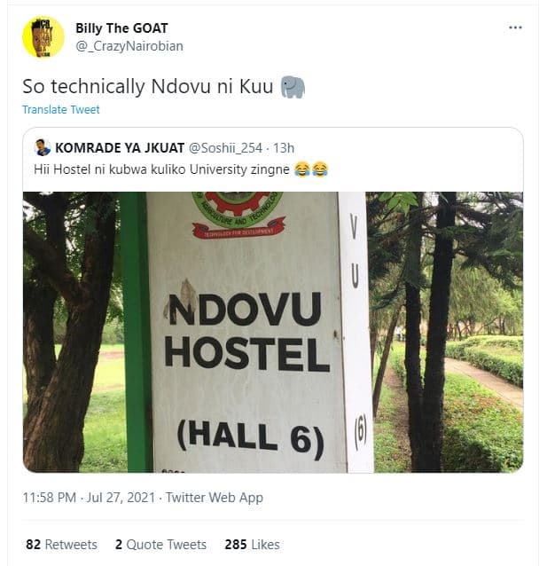 Billy the goat crazynairobian so technically ndovu ni kuu translate tweet komrad
