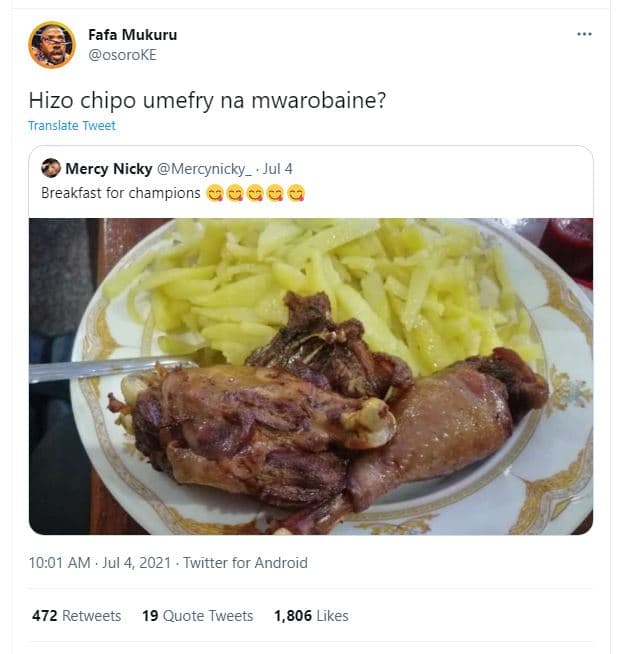 Fafa mukuru osoroke hizo chipo umefry na mwarobaine? translate tweet mercy nicky
