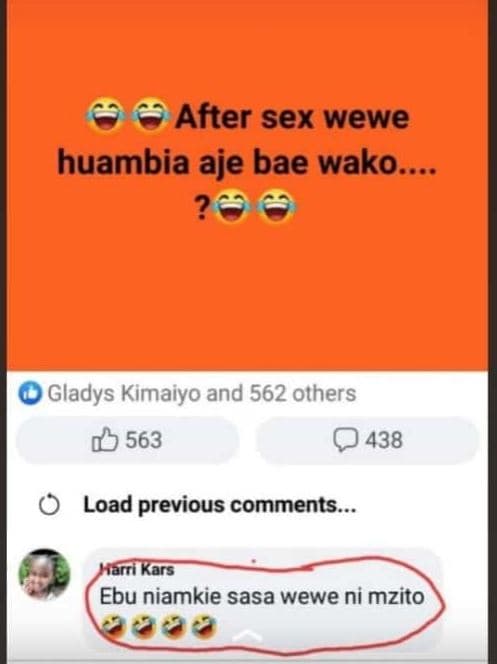 After sex wewe huambia aje bae wako 00a gladys kimaiyo and 562 others 563 438 lo