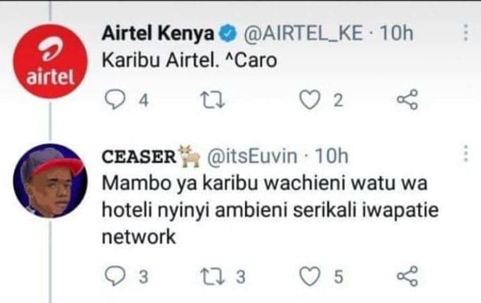Airtel kenya airtel_ke 10h karibu airtel. caro airtel 0 4 t2 0 2 ceaser itseuvin