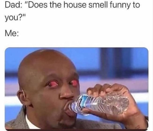 Dad does the house smell funny to you? me