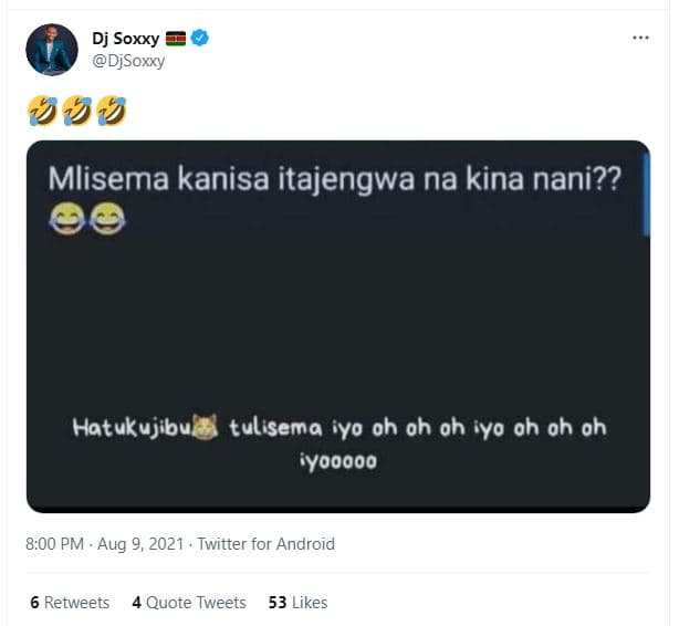 Dj soxxy djsoxxy 944 mlisema kanisa itajengwa na kina nani?? hatukujibu tulisema