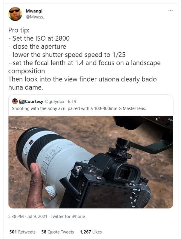 Mwang! mwass pro tip set the iso at close the aperture lower the shutter speed s