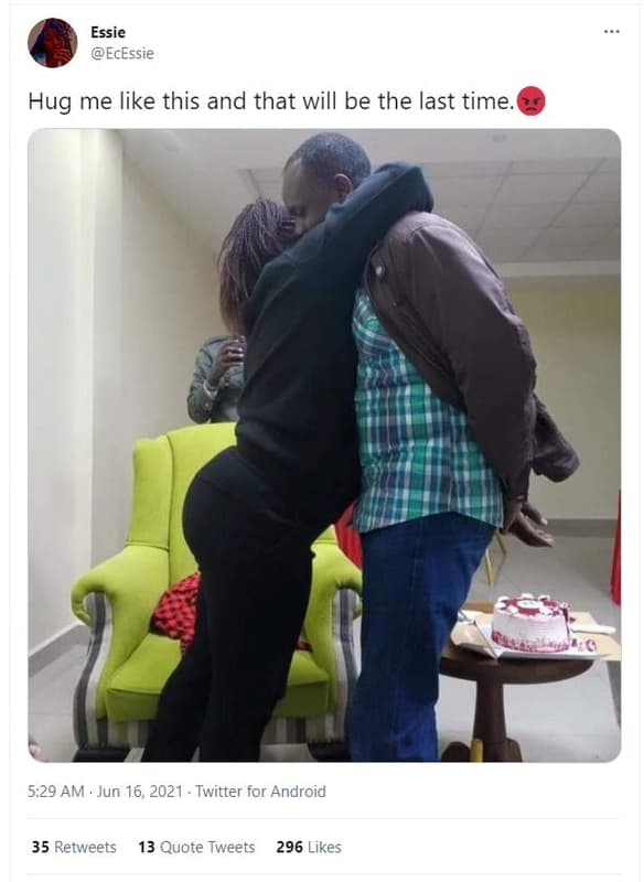 Essie ecessie hug me like this and that will be the last time 5.29 am jun 16, tw