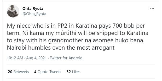 Ohta ryota ohta_ryota my niece who is in pp2 in karatina pays 700 bob per term.