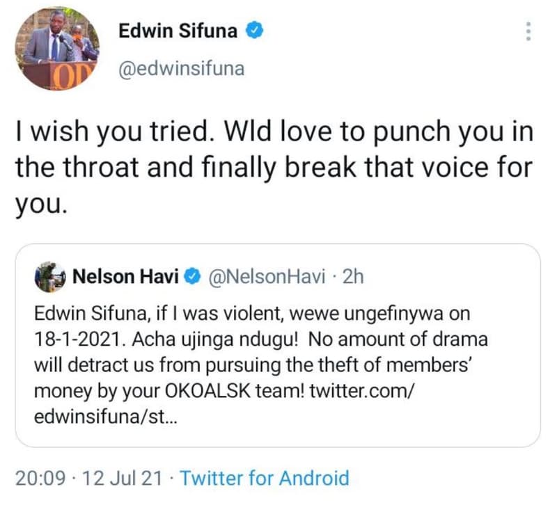 Edwin sifuna edwinsifuna 1 wish you tried. wld love to punch you in the throat a
