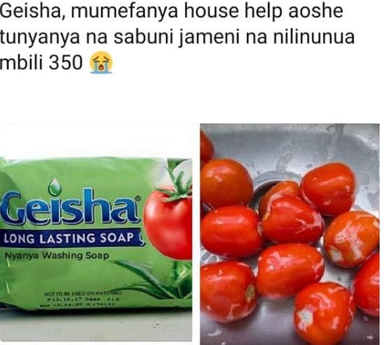 Geisha, mumefanya house help aoshe tunyanya na sabuni jameni na nilinunua mbili