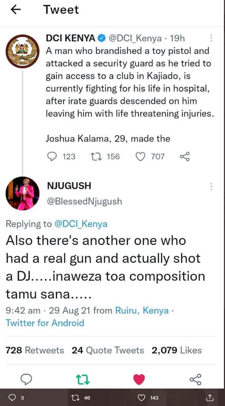 Tweet dci kenya dci_kenya 19h a man who brandished a toy pistol and attacked sec