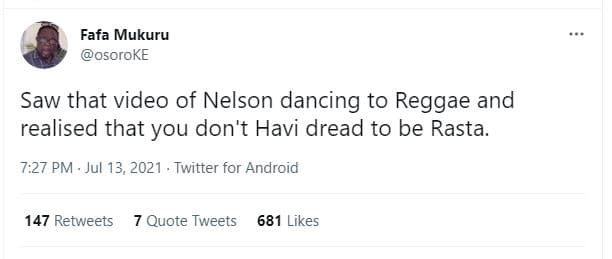 Fafa mukuru osoroke saw that video of nelson dancing to reggae and realised that