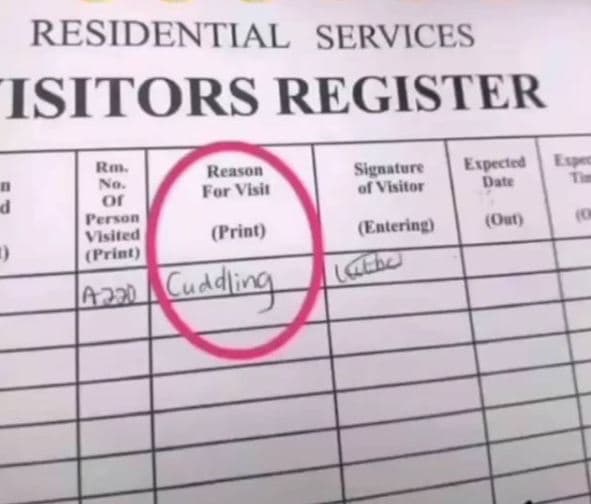 Residential services isitors register ko reason for visil shenature of vishtor e