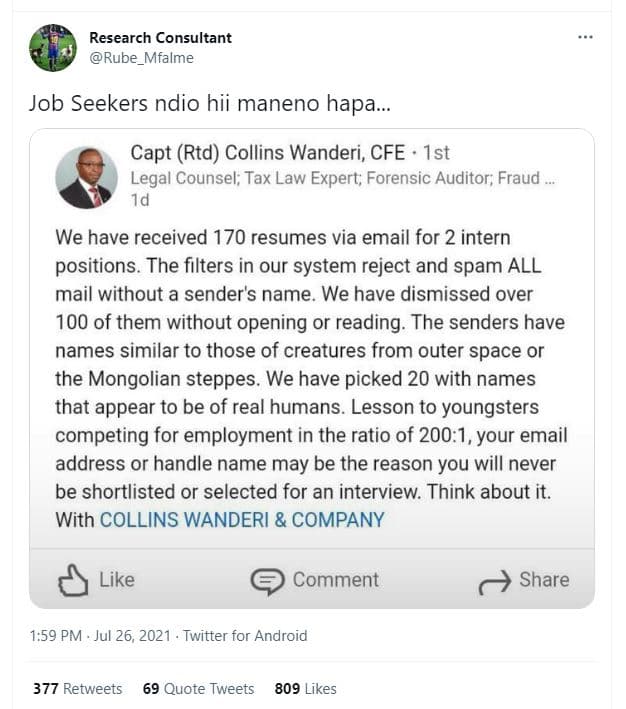 Research consultant rube_mfalme job seekers ndio hii maneno hapa. capt rtd colli