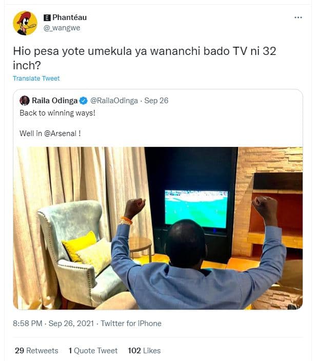 Phantéau _wangwe hio pesa yote umekula ya wananchi bado tv ni 32 inch? translate