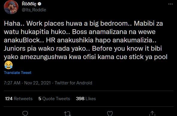 Rãooię 0 its_roddie haha. work places huwa a big bedroom. mabibi za watu hukapit