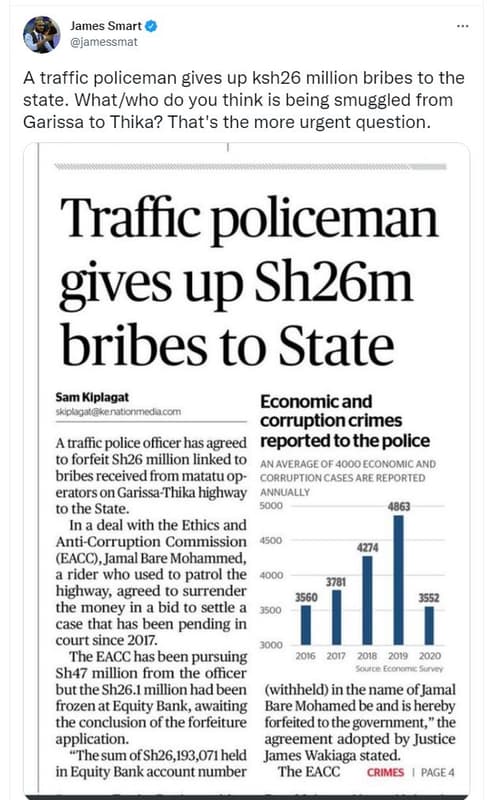 James smart jamessmat a traffic policeman gives up ksh26 million bribes to the s
