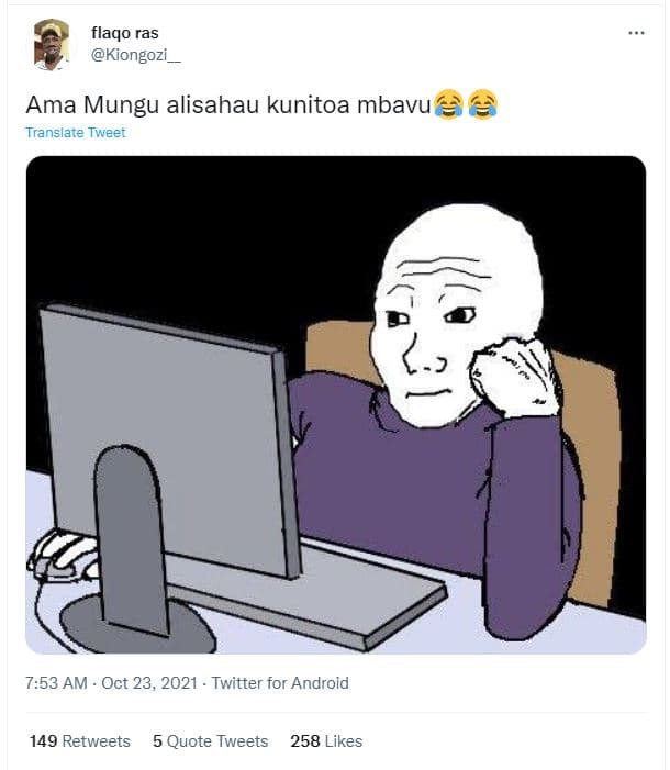 Flaqo ras kiongozi ama mungu alisahau kunitoa mbavu translate tweer 7.53 am oct