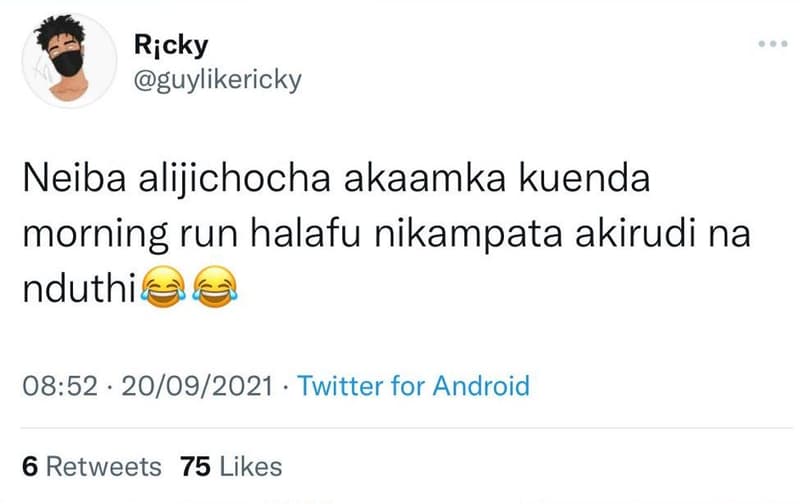 Ricky guylikericky neiba alijichocha akaamka kuenda morning run halafu nikampata