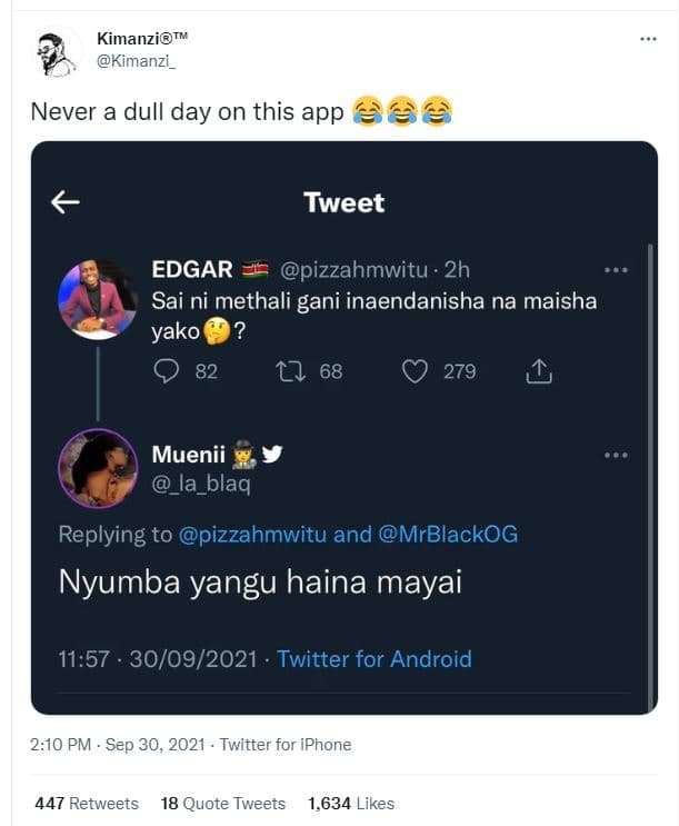 Kimanzitm kimanzi _ never a dull day on this app tweet edgar pizzahmwitu . 2h sa