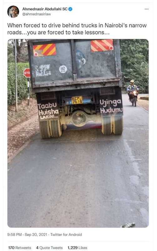 Ahmednasir abdullahi sc ahmednasirlaw when forced to drive behind trucks in nair