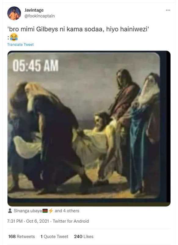 Javintage fookincaptain 'bro mimi gilbeys ni kama sodaa, hiyo hainiwezi' transla