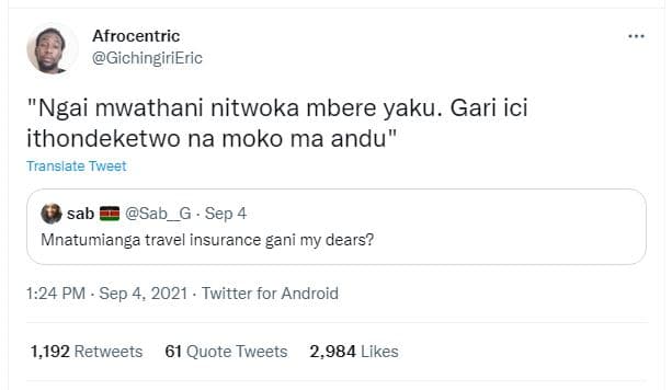 Afrocentric gichingirieric ngai mwathani nitwoka mbere yaku. gari ici ithondeket