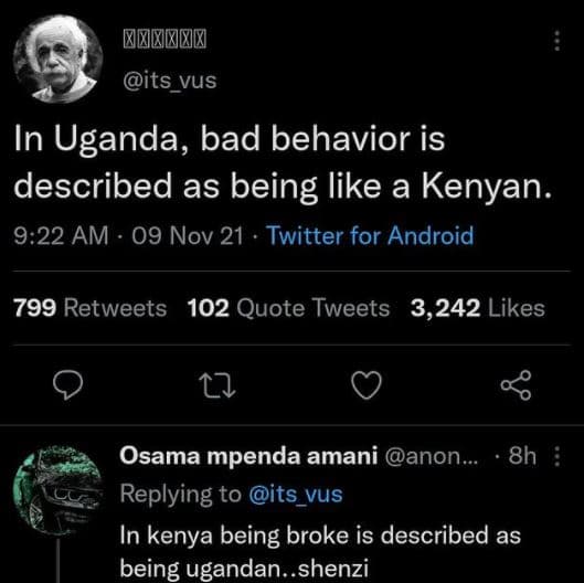 Yrmw its_vus in uganda, bad behavior is described as being like a kenyan. 9.22 a