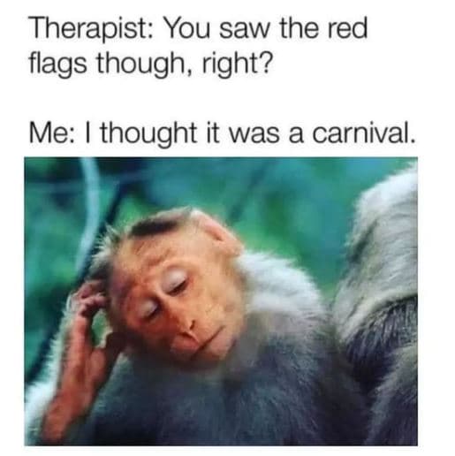 Therapist you saw the red flags though right? me thought it was a carnival.