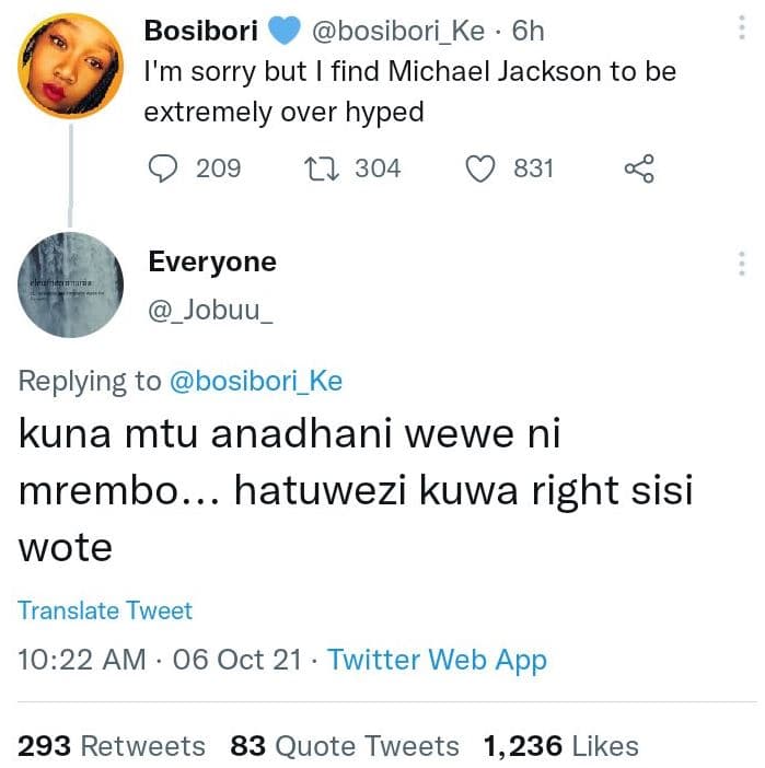 Bosibori bosibori_ke 6h i'm sorry but find michael jackson to be extremely over