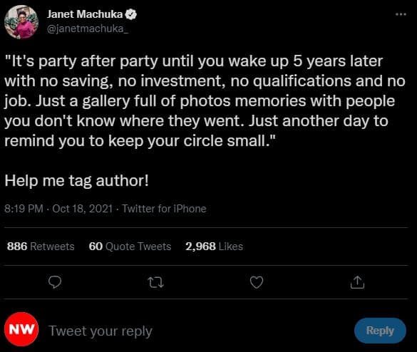 Janet machuka janetmachuka it's party after party until you wake up 5 years late