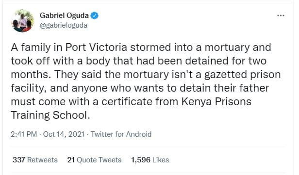Gabriel oguda gabrieloguda family in port victoria stormed into a mortuary and t