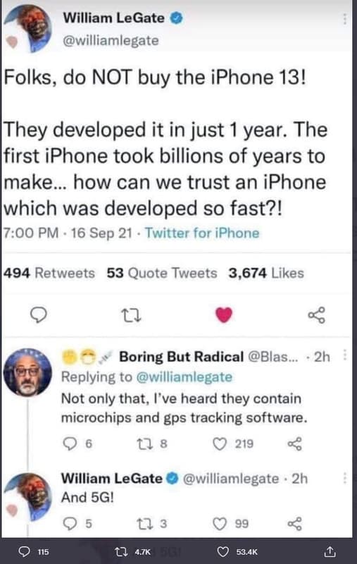 William legate williamlegate folks, do not buy the iphone 13! they developed it