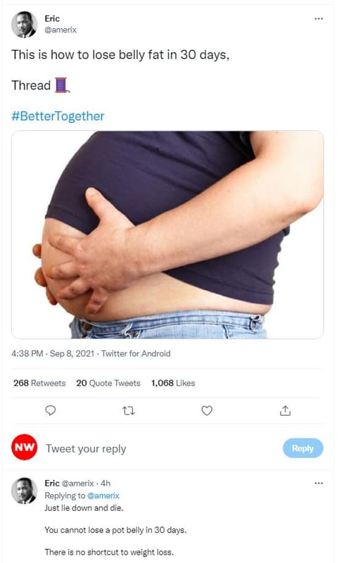 Eric amerix this is how to lose belly fat in 30 days, thread bettertogether 4.38