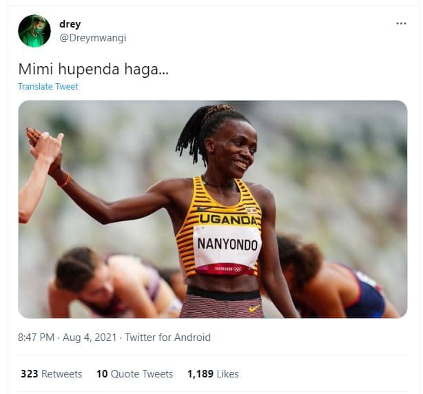 Drey dreymwangi mimi hupenda haga. translate twveet uganda nanyondo 8,47 pm aug