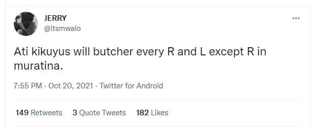 Jerry itsmwalo ati kikuyus will butcher every r and l except r in muratina. 7.55