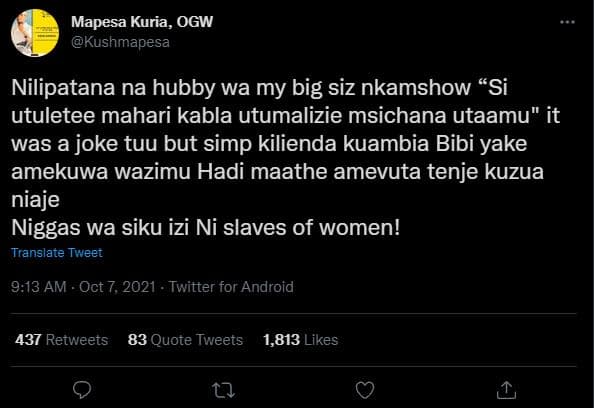 Mapesa kuria, ogw kushmapesa nilipatana na hubby wa my big siz nkamshow si utule