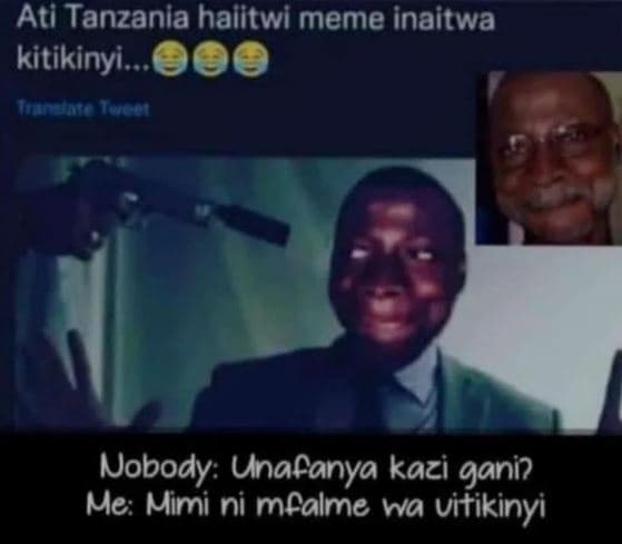 Ati tanzania haiitwi meme inaitwa kitikinyi . nobody unafanya kazi gani? me mimi