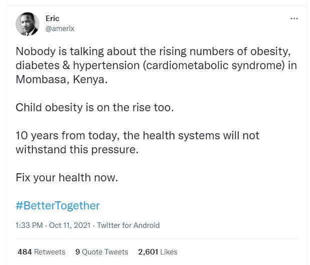Eric amerix nobody is talking about the rising numbers of obesity diabetes hyper