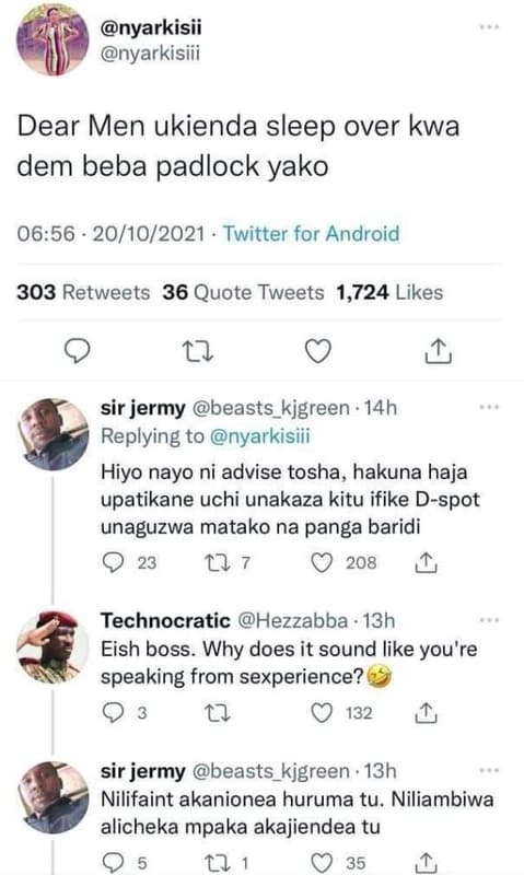 Nyarkisii nyarkisiii dear men ukienda sleep over kwa dem beba padlock yako 0656